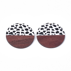 Creamy White Printed Resin & Wood Pendants, Flat Round, Creamy White, 49x2.5~3.5mm, Hole: 2mm