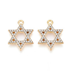 Light Gold Подвески из сплава и страза, звезда прелести Дэвида, золотой свет, 22x16x2 мм, отверстие : 1.6 мм
