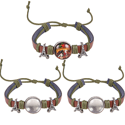 Antique Silver DIY Bracelet Making, Imitation Leather Bracelet Makings, with Alloy Cabochon Setting and Waxed Cords, Clear Glass Cabochons, Tower, Antique Silver
