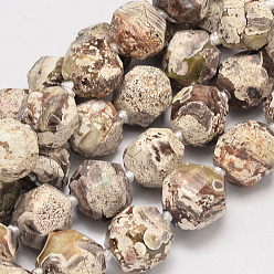 Antique White Dyed Faceted Natural Ocean Agate/Ocean Jasper Round Beads Strands, Antique White, 15~18mm, Hole: 2mm, about 23pcs/strand, 16.5 inch