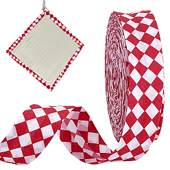 Rouge Foncé Ruban en polyester à motif tartan, accessoires de vêtements, rouge foncé, 1 pouces (24.5~25 mm), environ 24.06 yards (22m)/rouleau