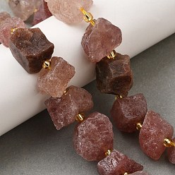 Клубничный Кварц Необработанные грубые нити из натурального клубничного кварца, самородки, с бисером, 14~28x15~25x10~27 мм, отверстие : 1.2~1.4 мм, около 9~10 шт / нитка, 7.76''~8.07'' (19.7~20.5 см)