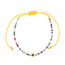 Желтый Винтажные богемные регулируемые браслеты на лодыжку из стеклянных бусин от сглаза, плетеные, для унисекс, желтые