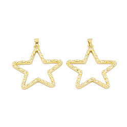 Настоящее золото 18K Стойки обшивки латунные подвески, без кадмия и без свинца, долговечный, звезда, реальный 18 k позолоченный, 38.5x37x2.5 мм, отверстие : 4x3 мм
