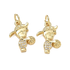 Plaqué 18K Or Véritable Pendentifs en laiton zircon cubique transparent, garçon avec des breloques en forme de balle, crémaillère plaquage, sans cadmium et sans plomb, réel 18 k plaqué or, 16.5x11.5x2.5mm, Trou: 3.5mm