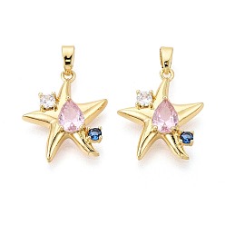 Золотой Кулон из циркония, прелести морская звезда, золотые, 19~19.5x17x5 мм, отверстие : 5x2~2.5 мм