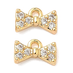 Прозрачный Подвески-бантики из латуни с микропаве из кубических цирконий, без никеля , реальный 18 k позолоченный, прозрачные, 4x6.5x2 мм, отверстие : 1 мм