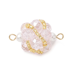 Pink Круглые звенья из стеклянных бусин, с 304 двойными петлями из нержавеющей стали, золотые, розовые, 25.5x17.5x16.5 мм, отверстия : 1.6 mm и 2 мм