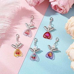 (52) Непрозрачная лаванда АБС-пластик имитация жемчуга и прозрачные акриловые подвески украшения, крылья и сердце, со сплавочной фурнитурой, разноцветные, 47 мм, Кулон : 33.5x23.5x8 мм