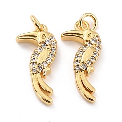 Настоящее золото 18K Латунные микро проложить кубического циркония подвески, с прыжковых колец, долговечный, без кадмия и без свинца, птица, реальный 18 k позолоченный, 18x8x2.5 мм, отверстие : 2.6 мм