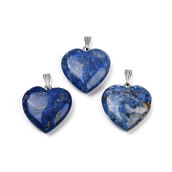 Ляпис-Лазурь Природный лазурит подвески, подвески в форме сердца с тоном из нержавеющей стали 201 фурнитура из нержавеющей стали, 26x25x8 мм, отверстие : 8.5x3 мм