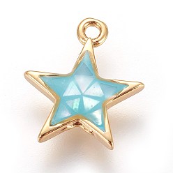 Небесно-голубой Латунь эмаль прелести, С пресноводной оболочкой, звезда, золотые, голубой, 13x11x2.5 мм, отверстие : 1.2 мм