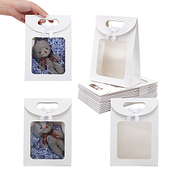 Белый Прямоугольные подарочные пакеты из крафт-бумаги, с бантом и прозрачным окошком, белые, 14x7x19.5 см