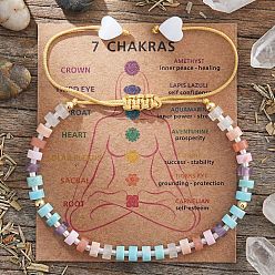 Разноцветный Браслеты из натуральных ракушек и плетеных бусин из смеси натуральных и синтетических драгоценных камней, символизирующие чакры., регулируемые браслеты из волоконного шнура для женщин, колонка, с бумажной карточкой, красочный, 11.02 дюйм (28 см)