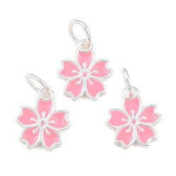 Серебро 925 подвески-цветы ярко-розового цвета из стерлингового серебра, с прыгающими кольцами и 925 штампом, серебряные, 10x9x1.5 мм, отверстие : 3 мм