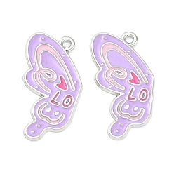 Platine Pendentifs en émail , papillon avec des breloques de mots lo, pendentifs fendues, platine, 29.5x17x1mm, Trou: 1.6mm