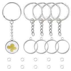 Color de Acero Inoxidable 5 piezas 304 colgantes de bisel abierto de acero inoxidable, con 5 piezas de llaveros divididos de acero inoxidable, 10 Pcs resistentes al deslustre 304 Anillos de salto de acero inoxidable, color acero inoxidable, 26x22x3 mm, agujero: 2.5 mm, diámetro interior: 20 mm