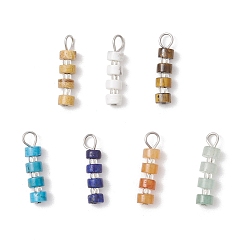 Нержавеющая Сталь Цвет 7 шт 7 стили натуральные смешанные драгоценные камни диски хейши бусины подвески, с 304 петлями из нержавеющей стали и стеклянными бусинами, смешанные окрашенные и неокрашенные, цвет нержавеющей стали, 19x4 мм, отверстие : 2.3 мм, 1 шт / стиль