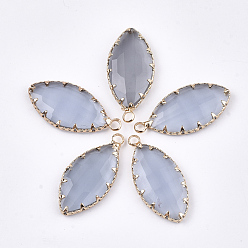 Светлый Стально-синий Стеклянные подвески, с латунной фурнитурой , граненые, лошадиный глаз , золотые, светло-стальной синий, 29x13.5x5 мм, отверстие : 2 мм