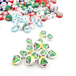 Рождественская елка Новогодние бусы из полимерной глины ручной работы, плоско-круглые, рождественская елка, 10x5 мм, 100 шт / пакет