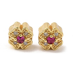 Настоящее золото 18K Стойки обшивки латунь микро проложить кубического циркония бусы, долговечный, без свинца и без кадмия, клевер, реальный 18 k позолоченный, 9.3x9.3x8.5 мм, отверстие : 3.3 мм