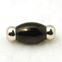 Gunmetal Smooth 304 Stainless Steel Magnetic Clasps with Glue-in Ends, Oval, Gunmetal & Stainless Steel Color, 24x11mm, Hole: 5mm