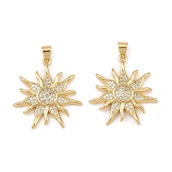 Настоящее золото 18K Латуни циркония кубической подвески, солнечные чары, без свинца и без кадмия, долговечный, стойки покрытие, реальный 18 k позолоченный, 26.5x24.5x3.5 мм, отверстие : 4x3.5 мм