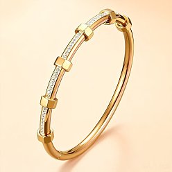Golden 304 Stainless Steel Micro Pave Clear Cubic Zirconia Hexagon Hinged Cuff Bangles for Women, Golden, Inner Diameter: 2.36 inch(6cm)