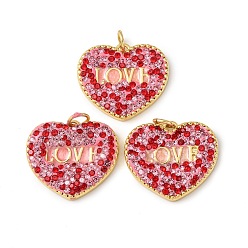 Настоящее золото 18K Подвески латунные горный хрусталь, сердце прелести, с полимерной глиной, стойки покрытие, долговечный, без свинца и без кадмия, с целью перехода в кольце, реальный 18 k позолоченный, 17.5x20x3.5 мм, отверстие : 3.5 мм