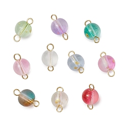 Золотой Круглые подвески-соединители из матового стекла, окрашенного в технике выпечки, с 304 петлями из нержавеющей стали с ушками, золотые, 14x8.5 мм, отверстия : 2 mm и 2.2 мм