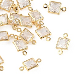 Clear SHEGRACE Brass Pave Cubic Zirconia Square Connector Charms, Cadmium Free & Nickel Free & Lead Free, Long-Lasting Plated, Real 18K Gold Plated, Clear, 11x6x2.5mm, Hole: 1mm
