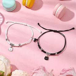 (52) Непрозрачная лаванда 2шт. регулируемые вощеные браслеты с подвесками для пары, с подвесками из эмали и сплава , кошка, разноцветные, внутренний диаметр: 1~5-1/2 дюйм (2.65~14 см)