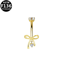 Bowknot Кольца для пирсинга живота в виде изогнутой штанги из титанового сплава с прозрачным кубическим цирконием, золотые, бантом, 8 мм, штифты : 1.6 мм