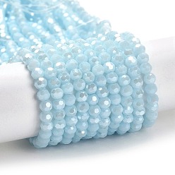 Light Cyan Electroplate Opaque Glass Beads Strands, Faceted(32 Facets), Pearl Luster Plated, Round, Light Cyan, 4mm, Hole: 0.7mm, about 88~95pcs/strand, 12.99~14.06 inch(33~35.7cm)