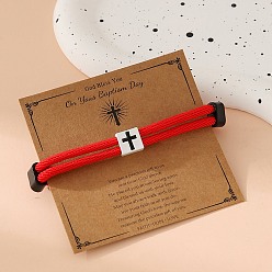 Красный Сплав веревка браслеты струны для женщин мужчин, квадратный с крестом, красные, 5-1/2~10-1/4 дюйм (14~26 см)