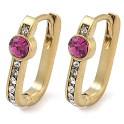 Фуксиновый 304 из нержавеющей стали овальные серьги обруча, со стразами, реальный 14 k позолоченный, ионное покрытие (ip), красно-фиолетовые, 15x4 мм