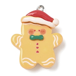 Gingerbread Man Подвески из непрозрачной смолы на рождественскую тематику, с железной платиной петлей, Колобок, 29.5x23x8 мм, отверстие : 2 мм