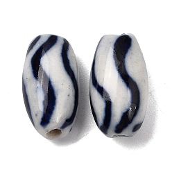 Полуночно-синий Фарфоровые бусины ручной работы, баррель, синий и белый фарфоровый узор, темно-синий, 15x8.5x7 мм, отверстие : 2 мм