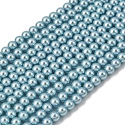 Светло-Голубой Экологически чистые стеклянные жемчужные бусины класса А, жемчужные, круглые, Небесно-голубой, 6 мм, отверстие : 1.2~1.5 мм, около 68 шт / нитка, 16'' (40.64 см)