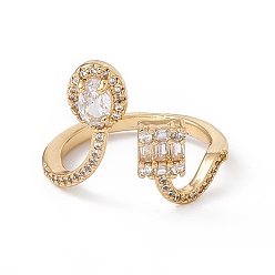 Настоящее золото 18K Прозрачный кубический циркон, плоская капля и квадратное открытое кольцо-манжета, стеллаж для латунных украшений для женщин, без кадмия, без никеля и без свинца, реальный 18 k позолоченный, размер США 6 1/4 (16.7 мм)