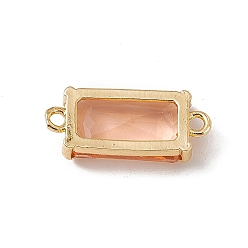 Mixed Color Transparent K9 Glass Connector Charms, with Light Gold Plated Brass Findings, Faceted, Rectangle Links, Mixed Color, 20.5x8x4.5mm, Hole: 1.5mm