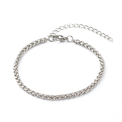 Stainless Steel Color Tarnish Resistant 304 Stainless Steel Wheat Chain Bracelet, Stainless Steel Color, 7-1/2 inch(19cm)