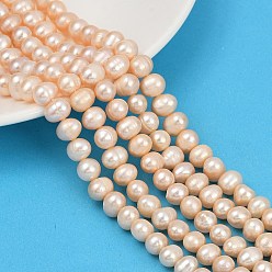 Pink Нити из натурального культивированного пресноводного жемчуга, картофель, класс 2а++, розовые, 7~8 мм, отверстие : 0.7 мм, около 54~55 шт / нитка, 14.09~14.37 дюйм (35.8~36.5 см)