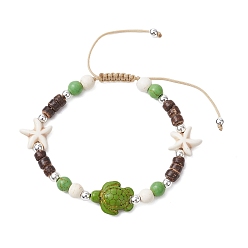 Бирюза Синтетические бирюзовые плетеные браслеты из бисера, регулируемые браслеты из нейлонового шнура для женщин и мужчин, черепаха и морская рыба, внутренний диаметр: 2~3-1/8 дюйм (5~8 см)