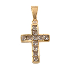 Прозрачный 304 подвески из нержавеющей стали, крест очарование, со стеклом, прозрачные, 30x19x3 мм, отверстие : 8.5x5 мм