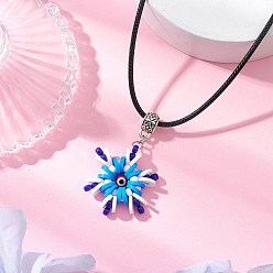 Темно-Голубой Стеклянные бусины и полимерная глина и ожерелья с подвесками в виде снежинок от сглаза, ожерелья из черного вощеного хлопкового шнура для женщин, глубокое синее небо, 17.62 дюйм (44.75 см) в длину + 53 удлинитель мм