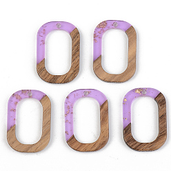 Violet Transparent Resin & Walnut Wood Pendants, with Foil,  Oval Ring, Violet, 28x19.5x3mm, Hole: 2mm