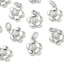 Platinum SHEGRACE Brass Pendants, Flower Charms, Cadmium Free & Nickel Free & Lead Free, with Jump Ring, Platinum, 9.5x7.5x2.5mm, Hole: 2.5mm