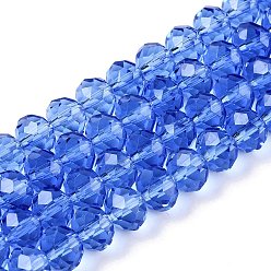 Светло-Голубой Стеклянные бусины, граненые, рондель, Небесно-голубой, 8x6 мм, отверстие : 1 мм, около 60~62 шт / нитка, 39~40 см