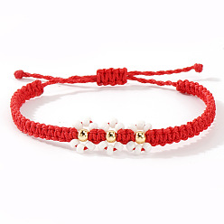 Красный Браслеты ручной работы из плетеных цветов, украшенные стеклянными бусинами в виде ромашек., регулируемые браслеты шнур, красные, 11.02 дюйм (28 см)